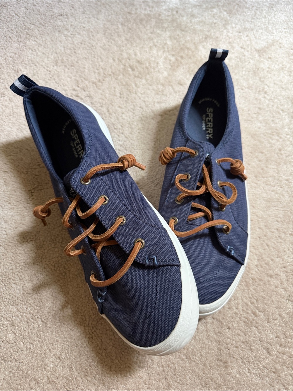 Sperry Navy Canvas Sneakers with Brown Laces
